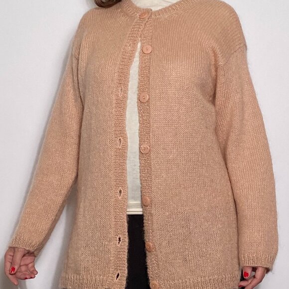 Vintage Y2K Peach Fuzzy MOHAIR Long Grunge Cardigan August Silk! Medium to Large - Picture 4 of 8